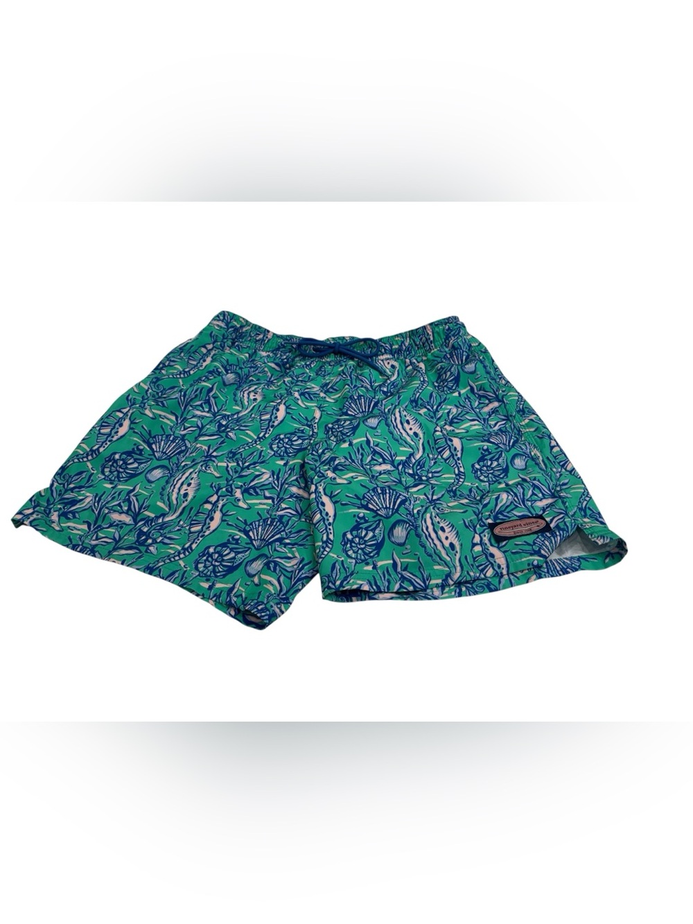 Vineyard Vines Green & Blue Printed Swim Shorts with Pink Accents